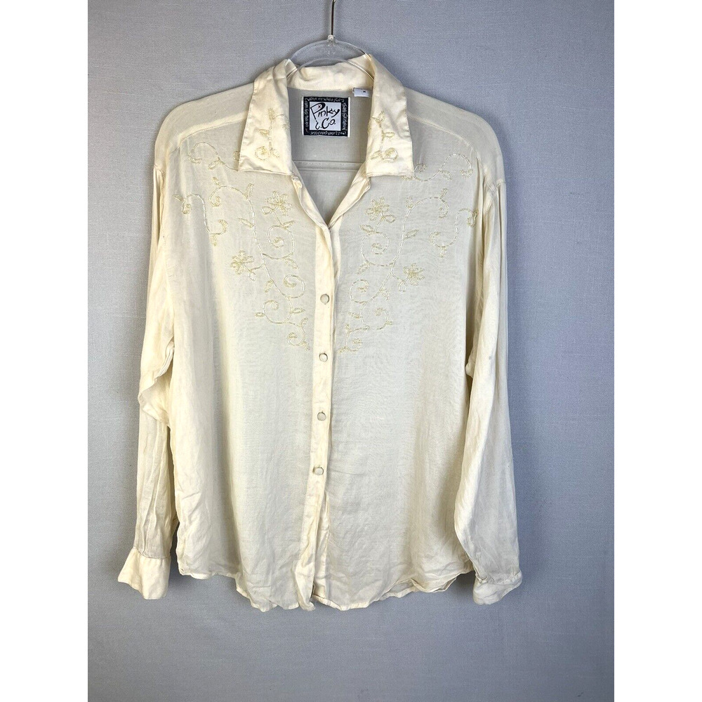 Pinky & Co Shirt Women's Medium Cowgirl Western Beaded Cream Vintage